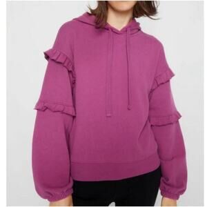 Rebecca Minkoff Women's Purple Casual Evelyn Hoodie Ruflle Sleeve Top Size M